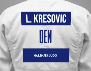 Judo GI with a backnumber showing the name Lena Kresovic from Halsnæs Judo