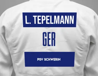 Judo GI with a backnumber showing the name Leni  Tepelmann from PSV Schwerin