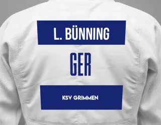 Judo GI with a backnumber showing the name Leni Bünning from KSV Grimmen
