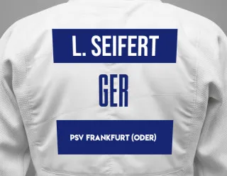 Judo GI with a backnumber showing the name Lenny Seifert from PSV Frankfurt (Oder)