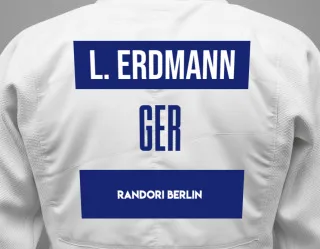Judo GI with a backnumber showing the name Leo Erdmann from Randori Berlin