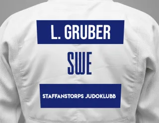 Judo GI with a backnumber showing the name Leo Gruber from Staffanstorps Judoklubb