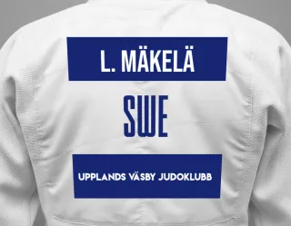 Judo GI with a backnumber showing the name Leo Mäkelä from Upplands Väsby Judoklubb