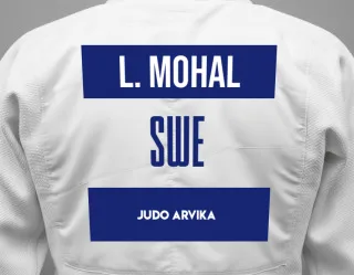 Judo GI with a backnumber showing the name Leo Mohal from Judo Arvika