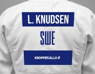Judo GI with a backnumber showing the name Leon Belstad Knudsen from Kroppefjälls IF