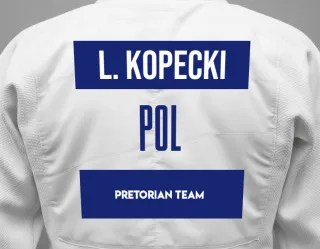 Judo GI with a backnumber showing the name Leon Kopecki from Pretorian Team