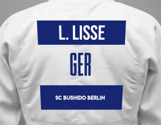 Judo GI with a backnumber showing the name Léon Lisse from SC Bushido Berlin