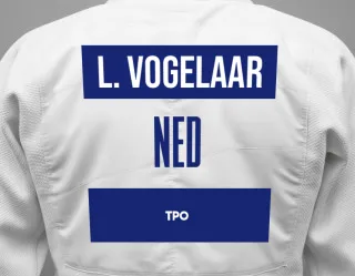 Judo GI with a backnumber showing the name Leon Vogelaar from TPO