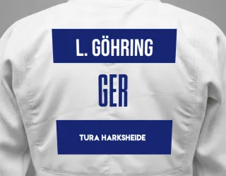 Judo GI with a backnumber showing the name Leonard Göhring from TURA Harksheide