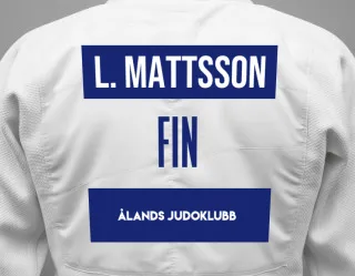 Judo GI with a backnumber showing the name Leonard Mattsson from Ålands Judoklubb