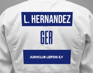 Judo GI with a backnumber showing the name Lerma Hernandez from Judoclub Leipzig e.V