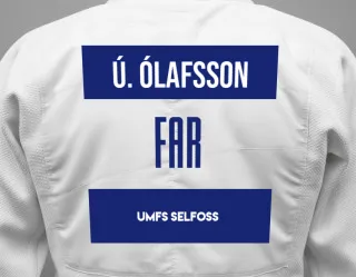 Judo GI with a backnumber showing the name úlfar þór ólafsson from Umfs Selfoss