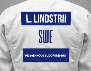 Judo GI with a backnumber showing the name Liam Lindstrii from Wemmenhögs Budoförening