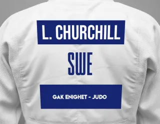 Judo GI with a backnumber showing the name Liam Weimer Churchill from GAK Enighet - Judo