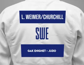 Judo GI with a backnumber showing the name Liam Weimer/churchill from GAK Enighet - Judo