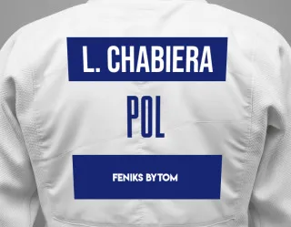 Judo GI with a backnumber showing the name Liliana Chabiera from Feniks Bytom