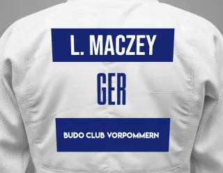 Judo GI with a backnumber showing the name Lilly Maczey from Budo Club Vorpommern