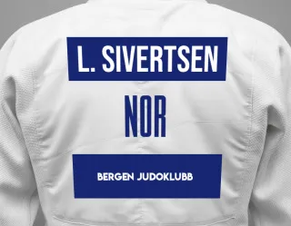 Judo GI with a backnumber showing the name Lilly Sivertsen from Bergen Judoklubb