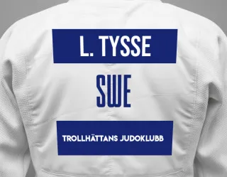 Judo GI with a backnumber showing the name Lily Tysse from Trollhättans Judoklubb