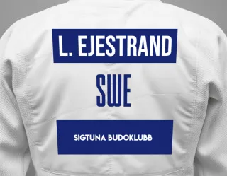 Judo GI with a backnumber showing the name Lina Ejestrand from Sigtuna Budoklubb
