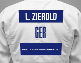Judo GI with a backnumber showing the name Lina Zierold from Erfurt - Polizeisportverband Erfurt e.V.