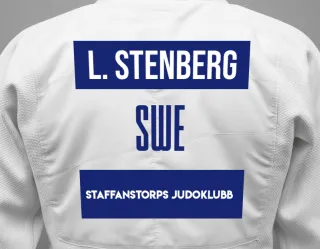 Judo GI with a backnumber showing the name Linn Stenberg from Staffanstorps Judoklubb