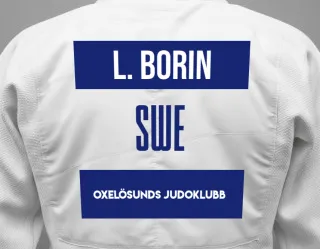 Judo GI with a backnumber showing the name Linnéa Borin from Oxelösunds Judoklubb