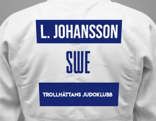Judo GI with a backnumber showing the name Linnéa Johansson from Trollhättans Judoklubb