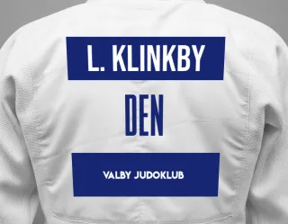 Judo GI with a backnumber showing the name Linnea Klinkby from Valby Judoklub