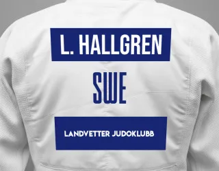 Judo GI with a backnumber showing the name Linus Andersson Hallgren from Landvetter Judoklubb