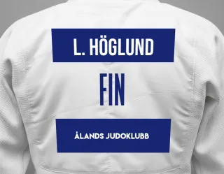 Judo GI with a backnumber showing the name Linus Höglund from Ålands Judoklubb