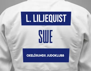Judo GI with a backnumber showing the name Linus Liljequist from Oxelösunds Judoklubb