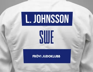Judo GI with a backnumber showing the name Liv Johnsson from Frövi Judoklubb