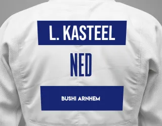 Judo GI with a backnumber showing the name Lotte Kasteel from Bushi Arnhem