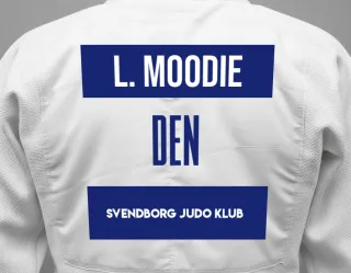 Judo GI with a backnumber showing the name Louie L Moodie from Svendborg Judo Klub