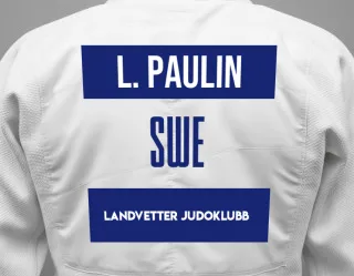 Judo GI with a backnumber showing the name Louie Paulin from Landvetter Judoklubb