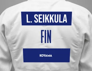 Judo GI with a backnumber showing the name Louna-Lumia Seikkula from Koyama