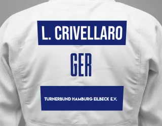 Judo GI with a backnumber showing the name Luca Crivellaro from Turnerbund Hamburg Eilbeck e.V.