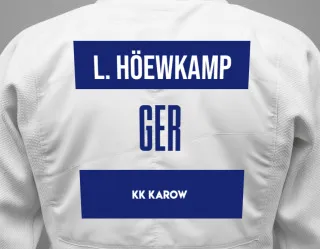 Judo GI with a backnumber showing the name Luca Höewkamp from KK Karow