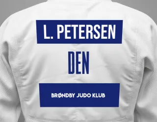 Judo GI with a backnumber showing the name Lucas Borg Petersen from Brøndby Judo Klub