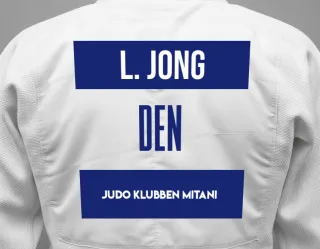 Judo GI with a backnumber showing the name Lucas De Jong from Judo Klubben Mitani