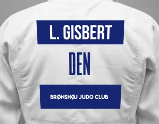 Judo GI with a backnumber showing the name Lucia Mompo Gisbert from Brønshøj Judo Club