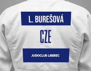 Judo GI with a backnumber showing the name Lucie Burešová from JudoClub Liberec