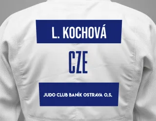 Judo GI with a backnumber showing the name Lucie Kochová from Judo Club Baník Ostrava o.s.