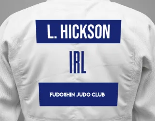 Judo GI with a backnumber showing the name Lucy Hickson from FUDOSHIN Judo Club
