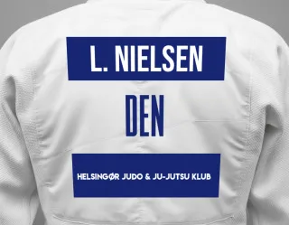 Judo GI with a backnumber showing the name Ludvig Nielsen from Helsingør Judo & Ju-Jutsu Klub