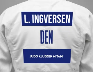 Judo GI with a backnumber showing the name Ludvig Otto Ingversen from Judo Klubben Mitani