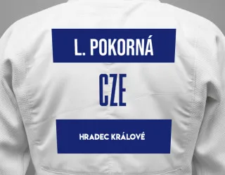 Judo GI with a backnumber showing the name Luisa Pokorná from Hradec Králové