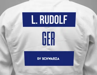 Judo GI with a backnumber showing the name Luisa Rudolf from SV Schwarza