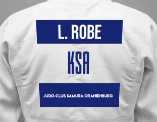 Judo GI with a backnumber showing the name Luise Robe from Judo-Club Samura Oranienburg